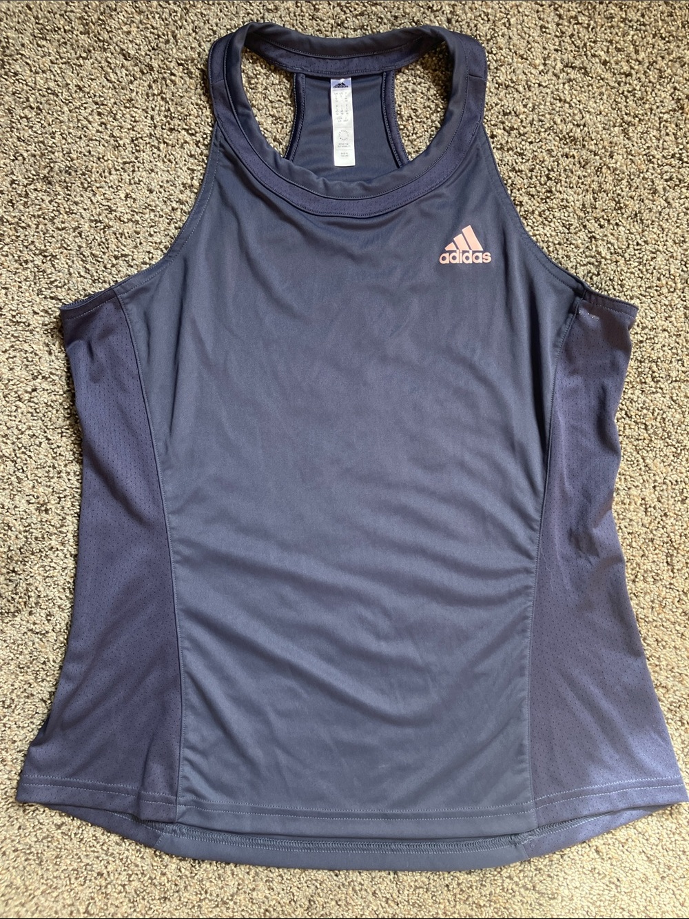adidas Women’s Dark Blue Racerback Tank with Light Pink Logo